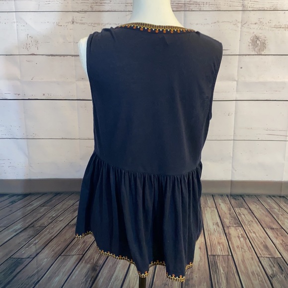 Anthropologie navy blue beaded embroidered Peplum tank size medium - Picture 5 of 10